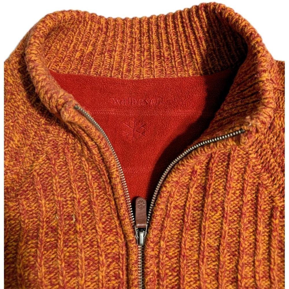 Walbusch Wool Zip Sweater Jacket Mens L Orange Rib Knit Lined Heavy Full Zip - Picture 5 of 10